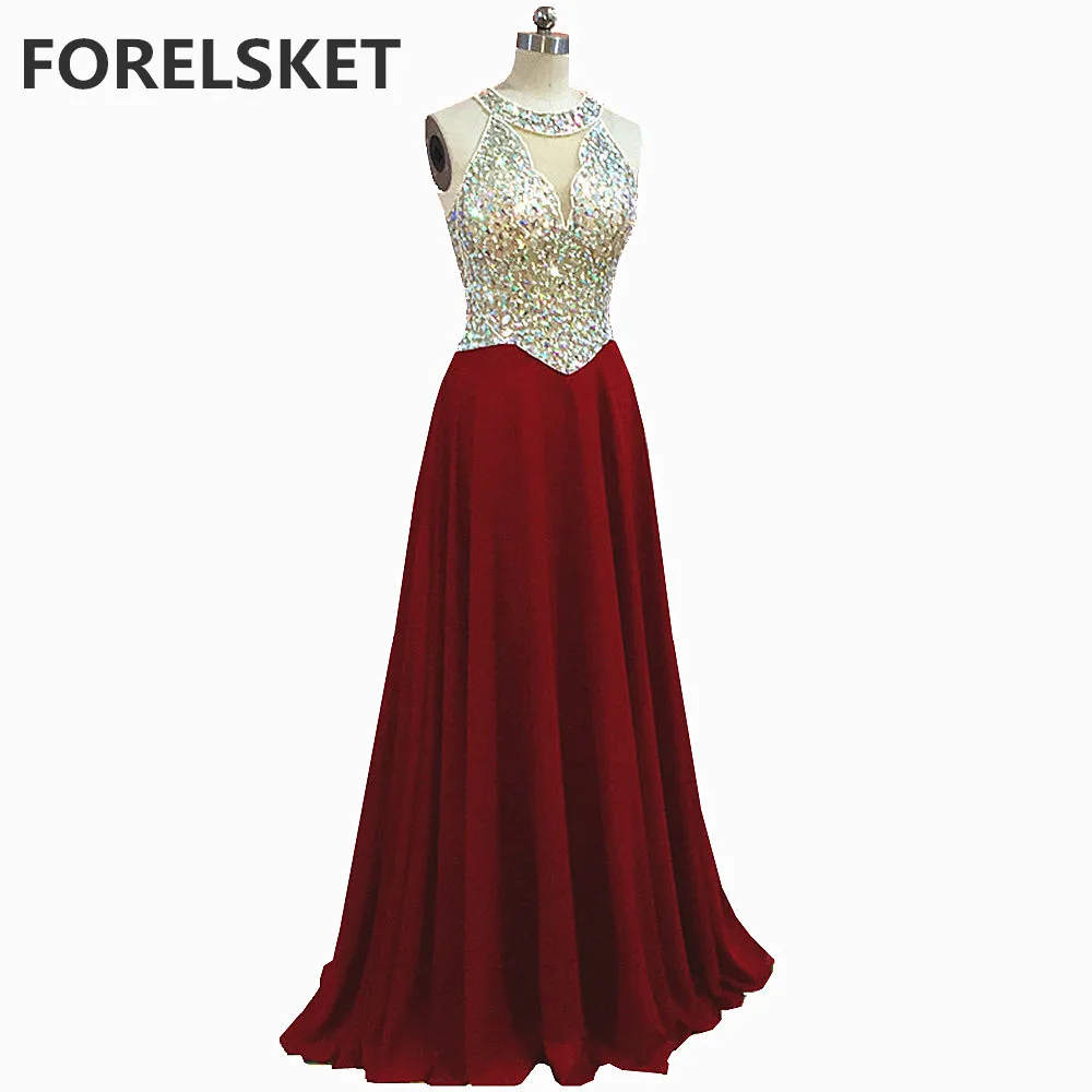 

O-Neck Beaded Chiffon Prom Dresses 2020 платья на выпускной Sequin Evening Party Gowns For Women Vestido De Festa Robe De Soiree