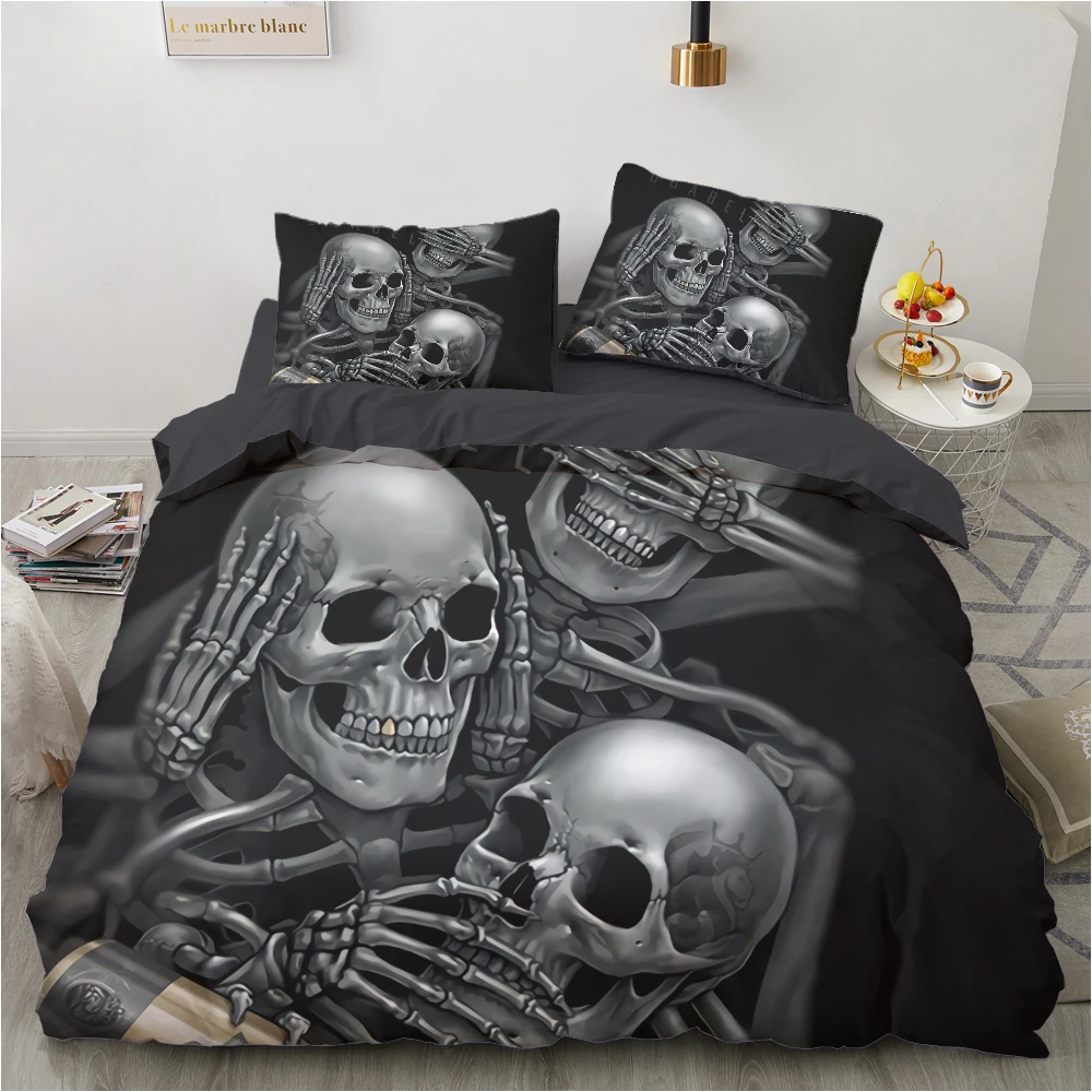 

Bed Linen Bedding Sets euro/Double/family sets/2.0/Queen/King Bedspread For Home 2x Sp Bed Set Skull Black