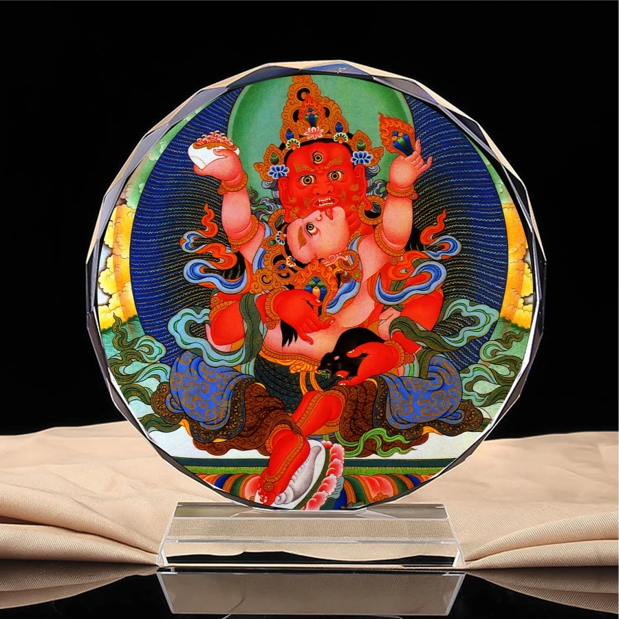 

Tibetan Tantric Dharma Protector: Buddha statue of Red God of wealth, Thangka portrait, home worship, crystal ornaments