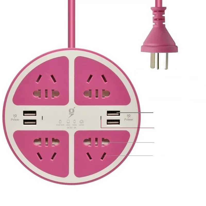 Настольная круглая розетка 5 в 4 а 4usb-порта для зарядки 4ac CN отверстий с безопасным