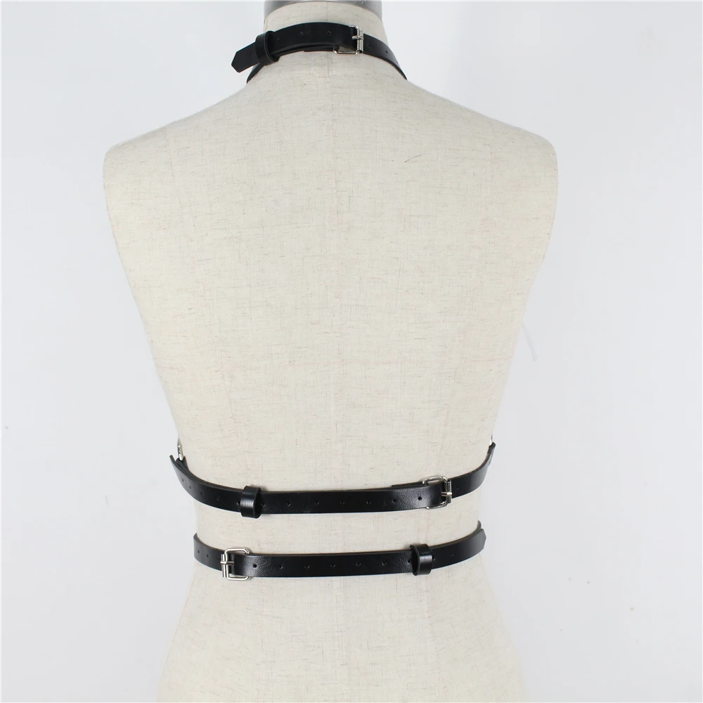 

Ronllona Sexy Leather Harness Gothic Bondage Bra Erotic Cage Bras Lingerie Garter Belt Adjustable Woman's Crop Top Punk Harness