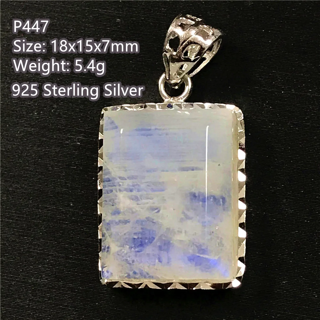 

Natural Moonstone Pendant Sterling Silver For Women Men Gift Crystal Blue Light Stone 18x15x7mm Beads Gemstone Jewelry AAAAA
