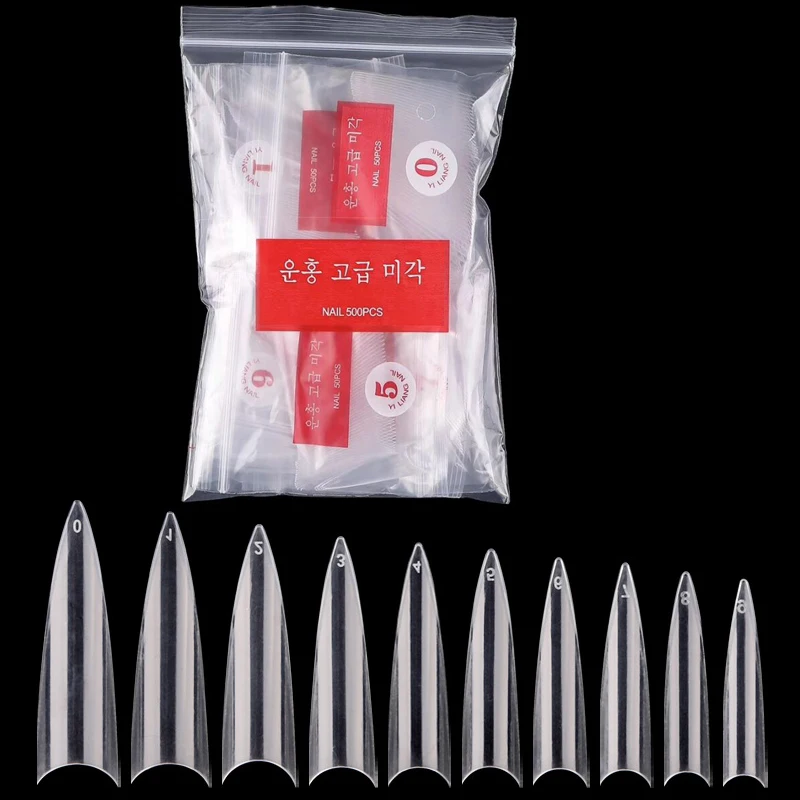 

500pcs Pointy Stiletto False Fake Nail Tips Manicure Acrylic Gel Clear Natural Diy Salon Suppliers Fingernail Claw Design Nails