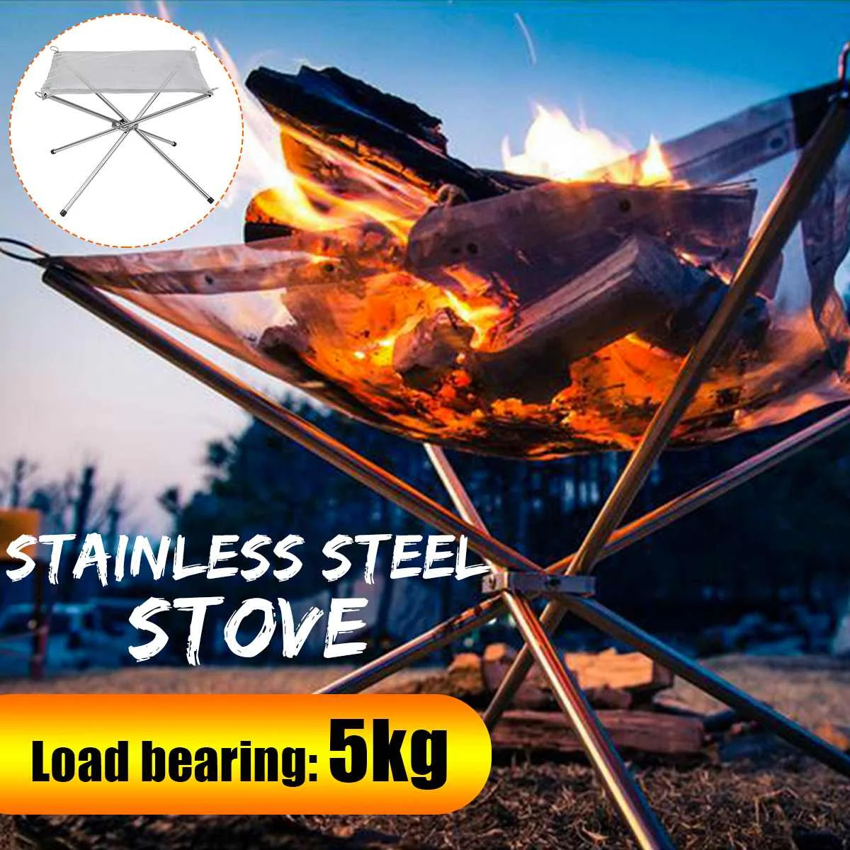 

Outdoor Camping Fire Rack Foldable Mesh Fire Pit Outdoor Wood Stove Stainless Steel Stove BBQ Contractile Holder Rack BBQ Tools