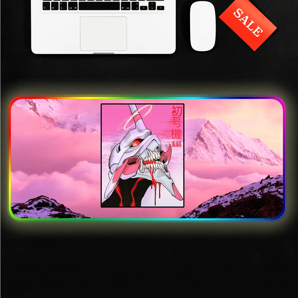 

Anime Evangelion RGB Gaming Large Mouse Pad Gamer Led Computer Mousepad with Backlight Carpet For keyboard Desk Mat