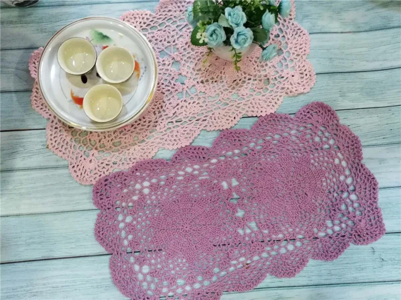 

Cotton Pastoral Lace Rectangular Placemat Table Cloth Cup Mat Pad Handmade Lace Doily Crochet Wine Drink Coaster Set Kitchen