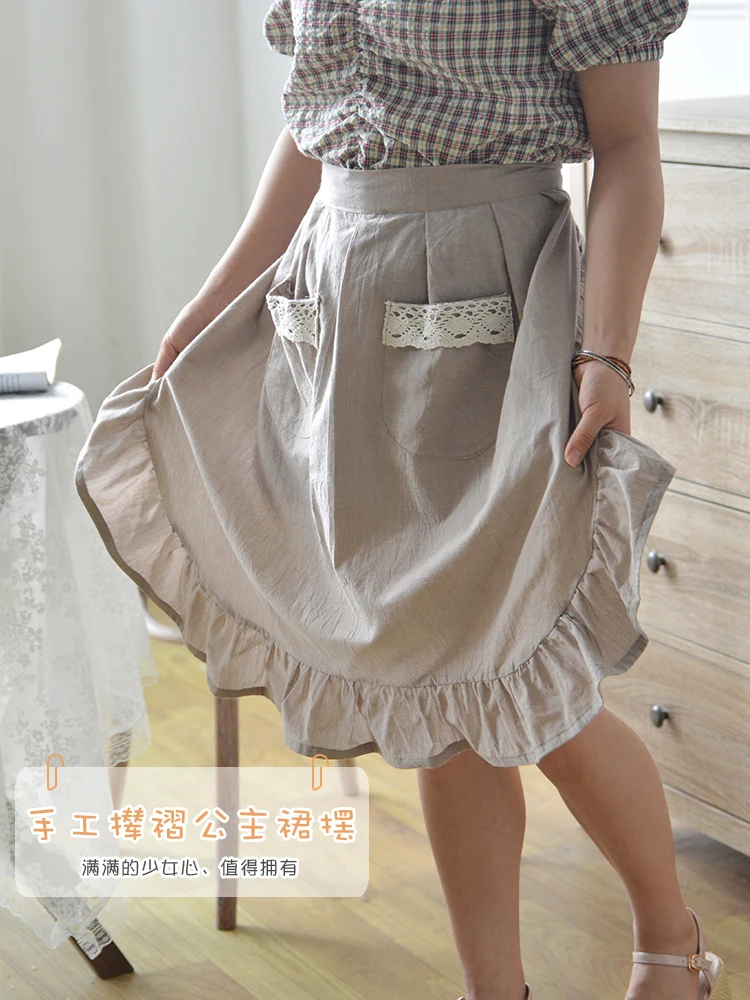 

pure cotton lace skirt apron solid color apron lady