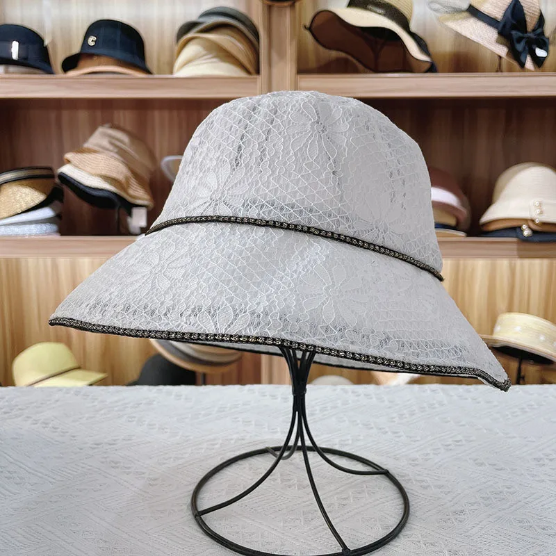 202104-YY  new spring  summer lace flower  Diamond chain brim leisure  lady bucket  cap   women  fisherman hat