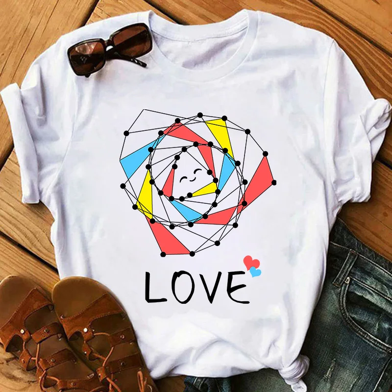 

Love Word 2021 New Color Painting S-XXXL Summer Women Graphic Tee Loose O Neck Harajuku Style Ladies Graffiti Women's T-shirt