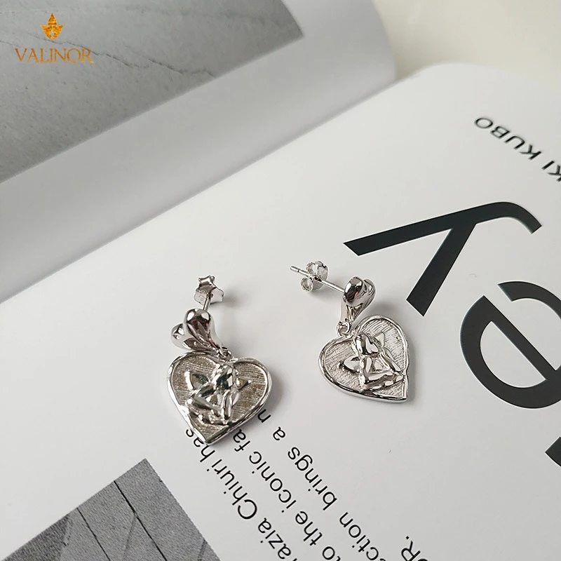 Серьги из чистого серебра в стиле ретро Простой любовь ангел тиснением серьги для женщин с серебряными серьгами 925 пробы серебро DLGC166