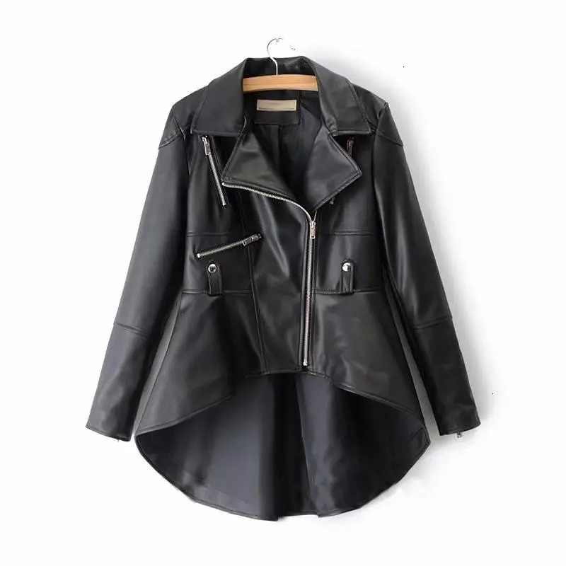 

fashion new 2021 PU leather women's coat lapel long sleeve asymmetric hem loose large size coat blouse