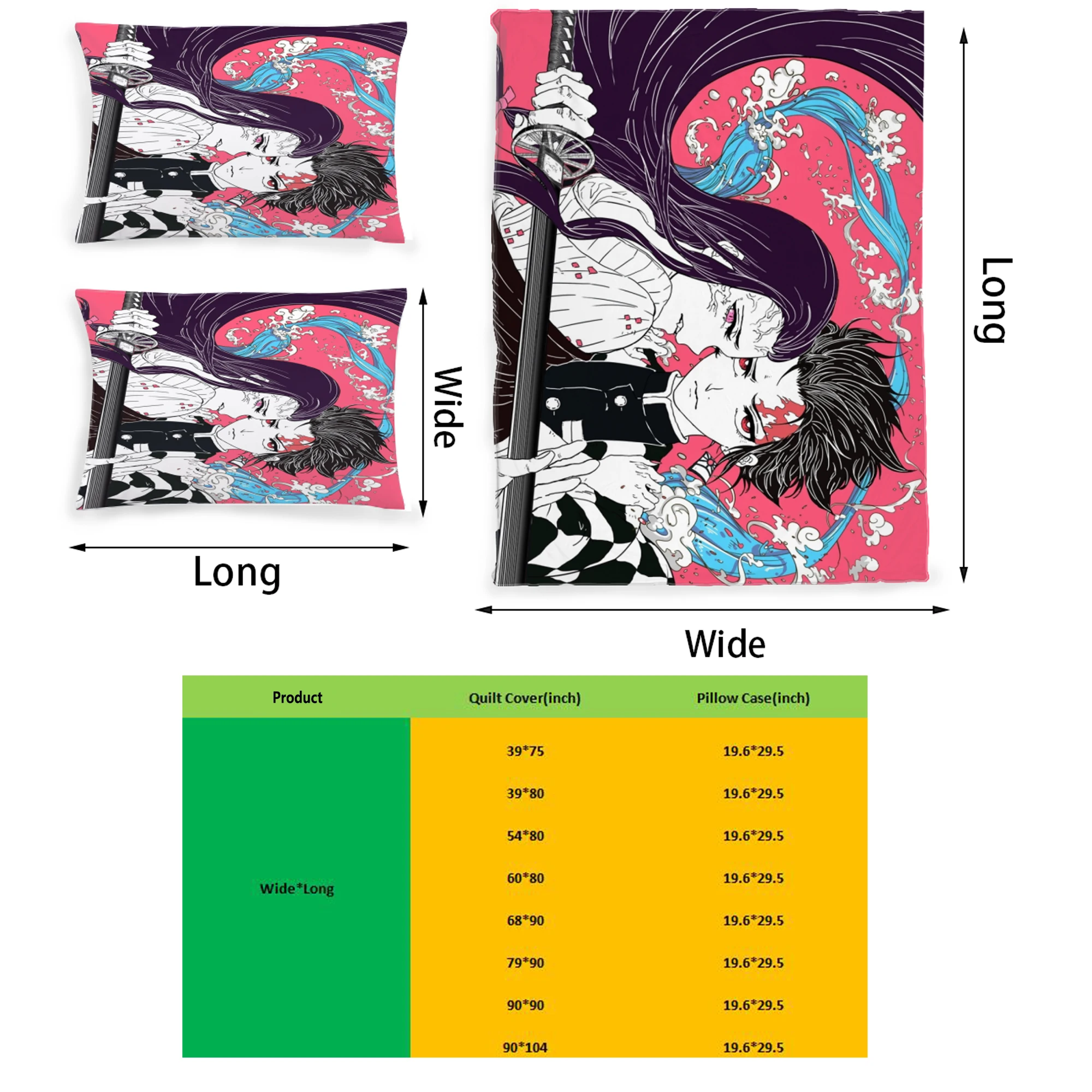 

Demon Slayer Anime Graphic Printed Bedding Set Pattern Printing Polyester Quilt Cover Set 3 Pieces Quilt Cover Pillow Cover Set