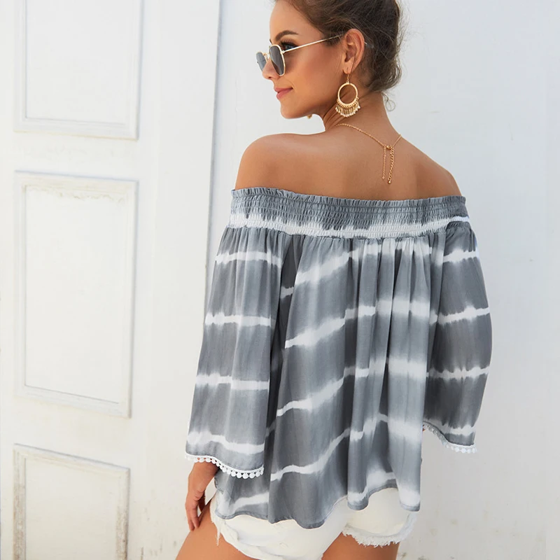 Женская блузка с открытыми плечами и вырезом лодочкой в полоску|Блузки| |