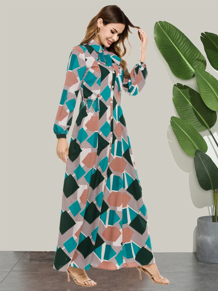 

Elegant Muslim Women Hijab Shirt Dress Lapel Eid Abaya Dubai Turkey Kaftan Marocain Islam Clothing Dresses Robe Musulman Vestido