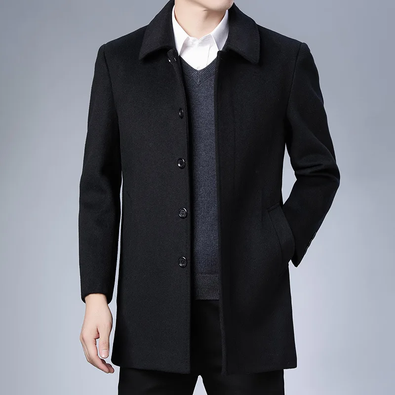

middle winter aged and old men's woolen overcoat large medium length woolen fatliquoring coat windbreaker father's wear