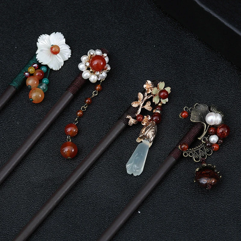 Винтажные деревянные шпильки для волос в китайском стиле цветок кисточка бусины