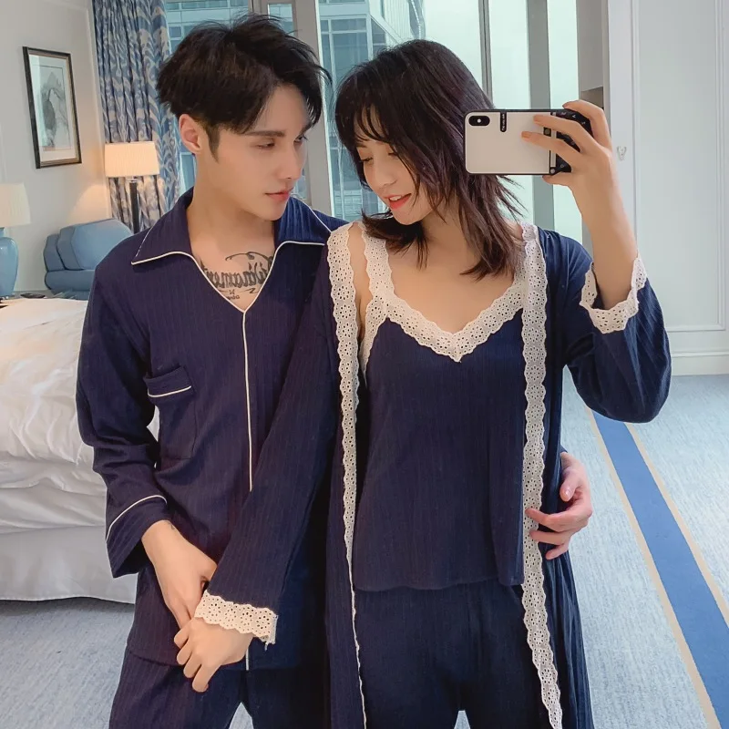 Осенне-зимняя Милая пижама из 100% хлопка для женщин 3 предмета мужская одежда