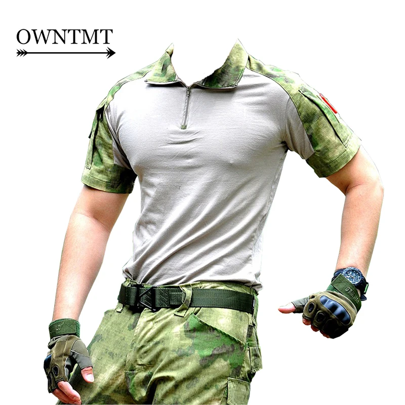 Summer Camouflage T-shirt Men Cotton Army Tactical Combat Military Sport Camo CP ACU Camp Short Sleeve Outdoor Clothing | Тематическая