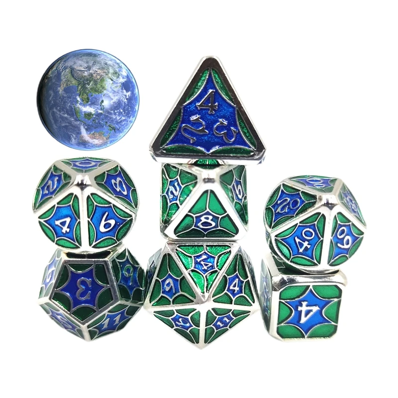 

7 Pcs/Set Alloy Metal Polyhedral Dices D20 D12 D10 D8 D6 D4 for DND RPG MTG Table Game Props Dice 77HC