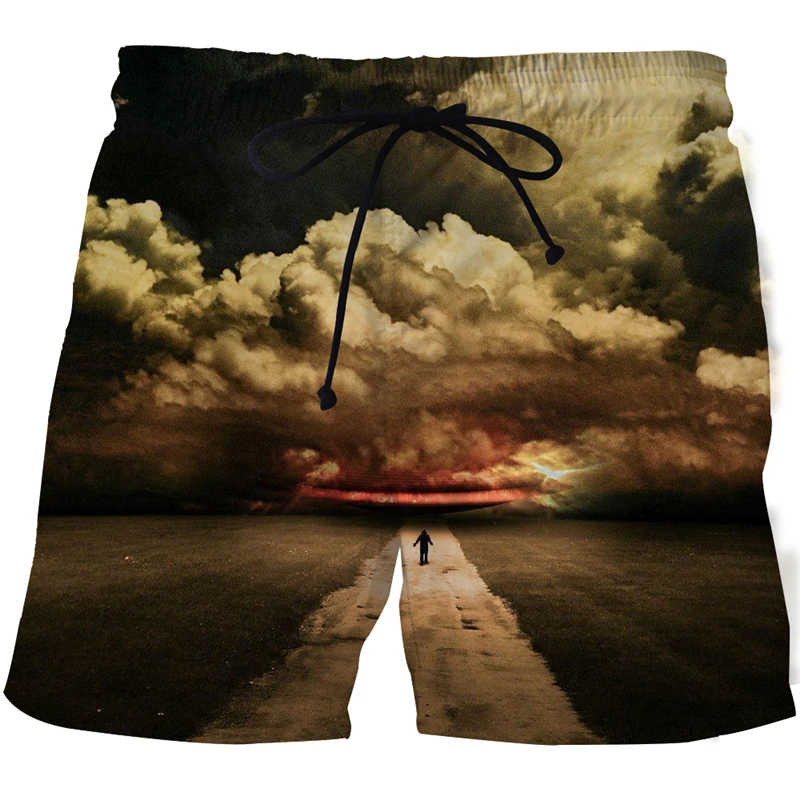 

Earth full print men's shorts unisex streetwear elastic waist shorts summer beach Harajuku casual shorts with belt