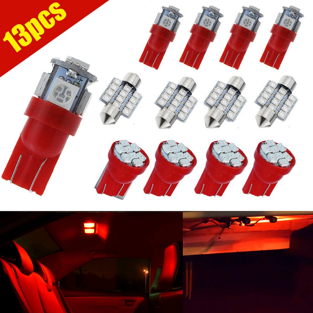 

13pcs/Set T10 31mm Auto Car Interior Lights Map Dome License Plate Replacement Light Kit Red Lamp Set Car Accessories