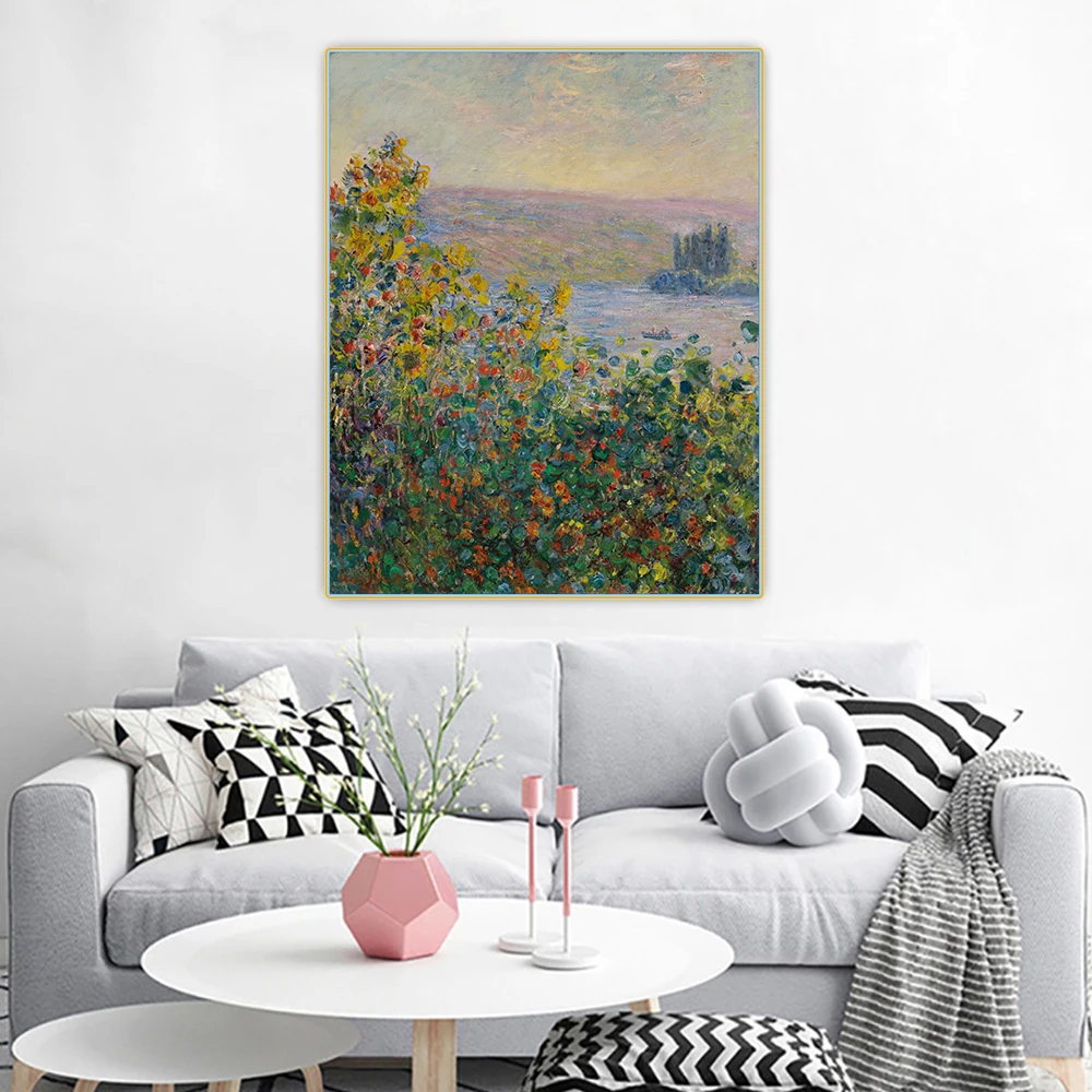 Цитон Клода монета Flowers цветы кровати в Vetheuil Canvas холст искусство Масляная