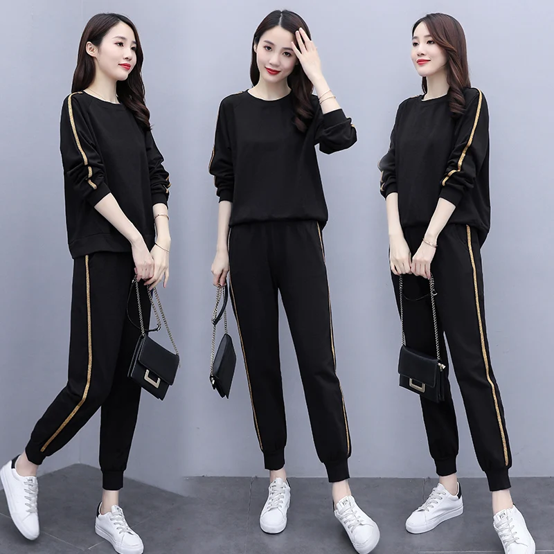 

Повседневный Спортивный костюм для женщин, Осенний лаунж, одежда для бега, женские брюки из двух предметов, комплект из двух предметов, топ и брюки