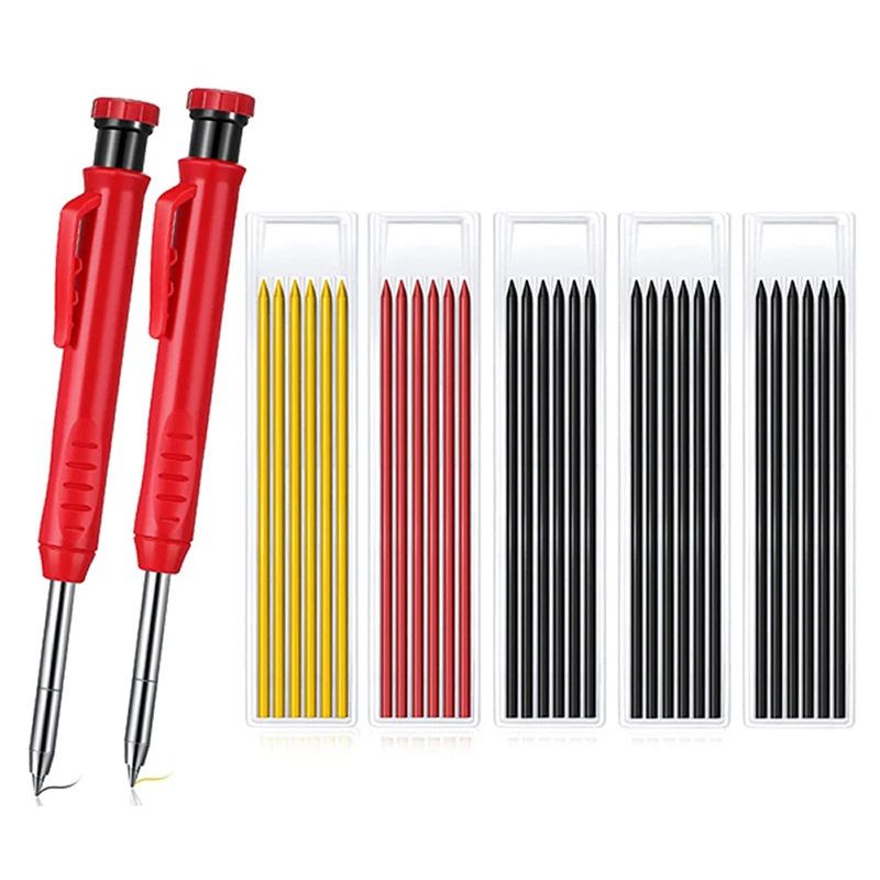 

Solid Carpenter Pencil Set With 6 Refill Set Leads Built-in Sharpener Deep Hole Mechanical Marker Marking Pen Tool Marker Sets