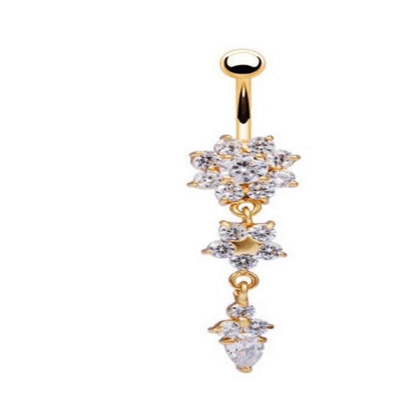 

New Fashion Sexy Piercing Navel Nail Body Jewelry Flower Pendant Crystal Belly Button Rings For Women Girls