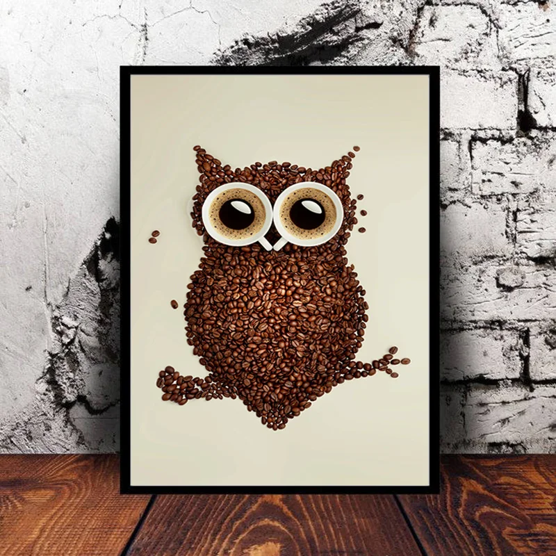 Современный домашний декор Настенная картина кофейные зерна и сова маслом