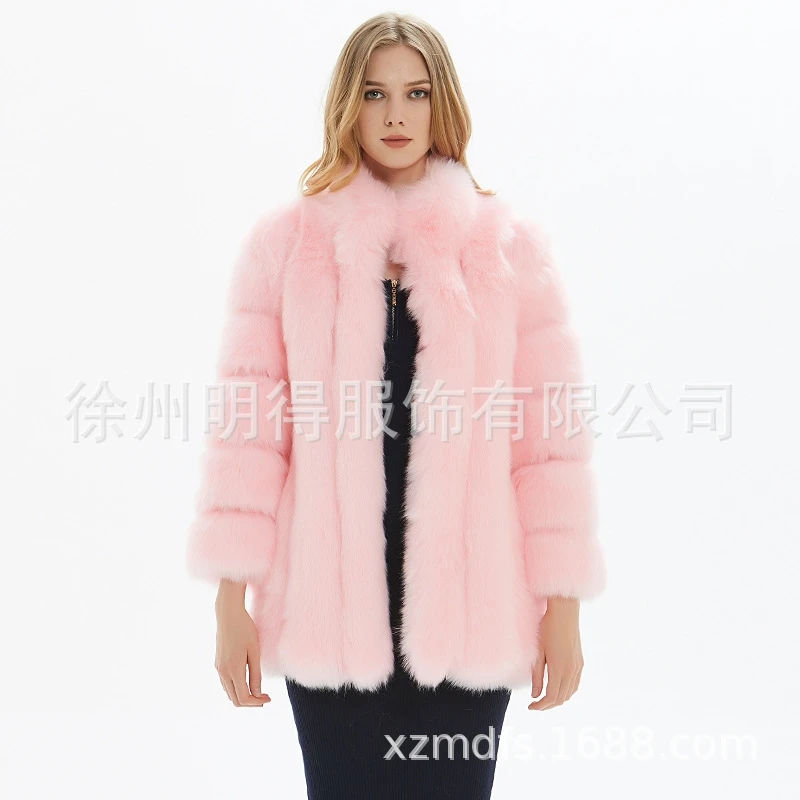 

YOSICIL 2021 New Winter Warm Stand Collar Women Plus Size Faux Fur Coat Soft Fluffy Jacket Luxury Vintage Outerwear Pink Female