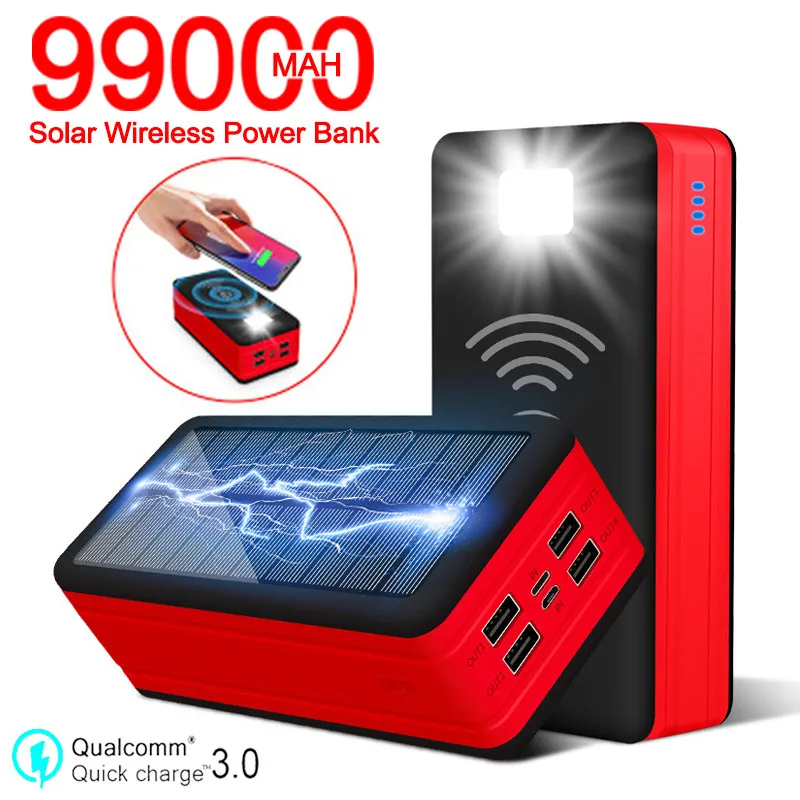 99000mah Солнечное беспроводной Дополнительный внешний аккумулятор большой емкости