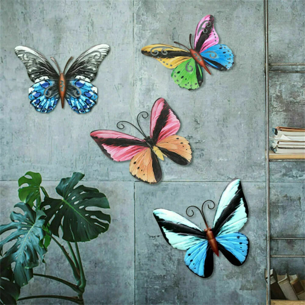 

1pcs Metal Butterfly Wall Decoration Hanging Sculpture Wall Artwork Garden Decoration Miniaturas Animal Outdoor Statues For Yard