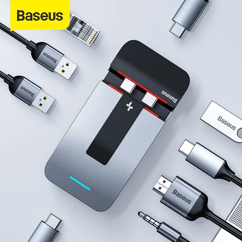 

Baseus USB C HUB to HDMI-compatible USB 3.0 USB HUB for MacBook Pro TB 3 USB Splitter Combined RJ45 Holder 9 in 1 Type C HUB