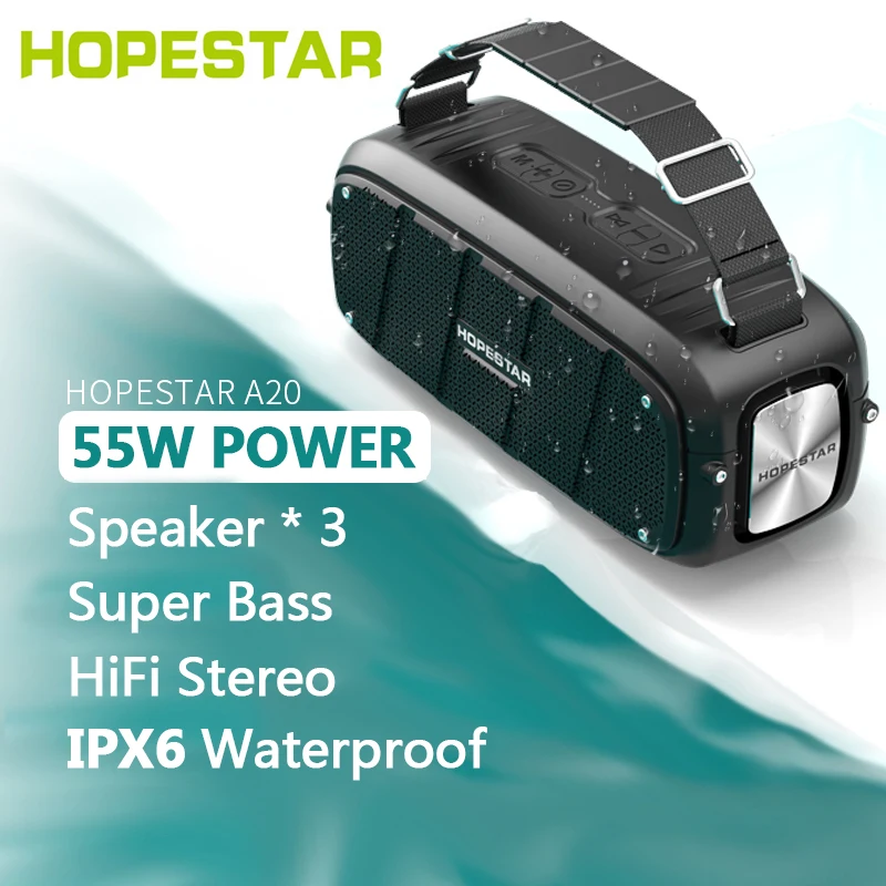 Bluetooth Колонка HOPESTAR A20 мощная с мощными басами 55 Вт Портативная колонка сабвуфером