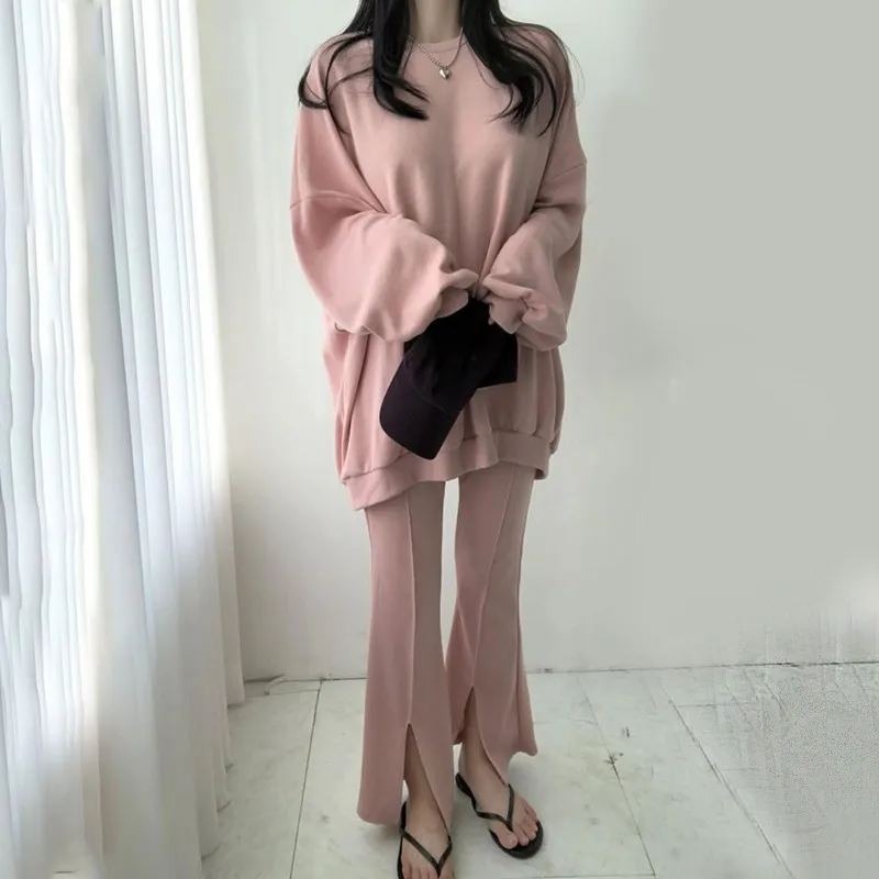 

2 Piece Sets Womens Outfits Tracksuit Woman 2020 Korean Kawaii Womenswear Sweatshirt Women Crop Top+Flared Women Tracksuit