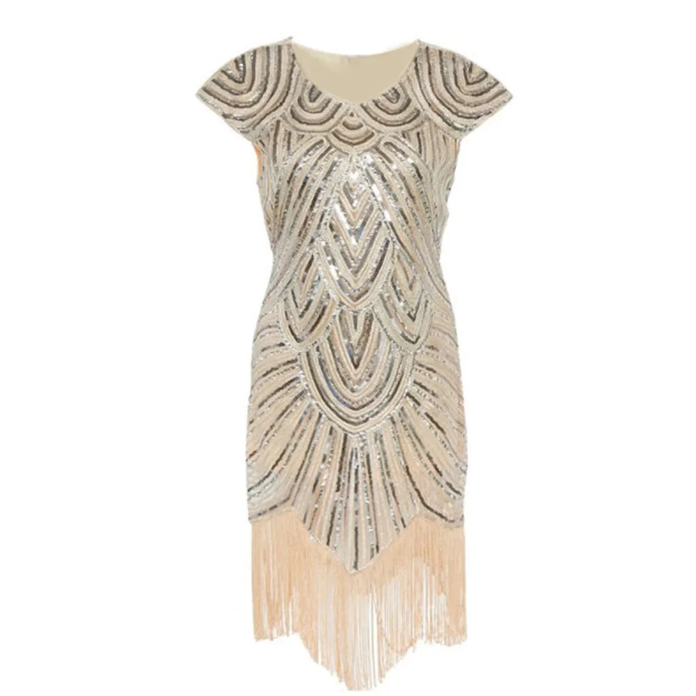 Womens Dress Ladies Beaded Fashion Evening Tassels Cocktail Irregular Sequins Short Sleeve | Женская одежда
