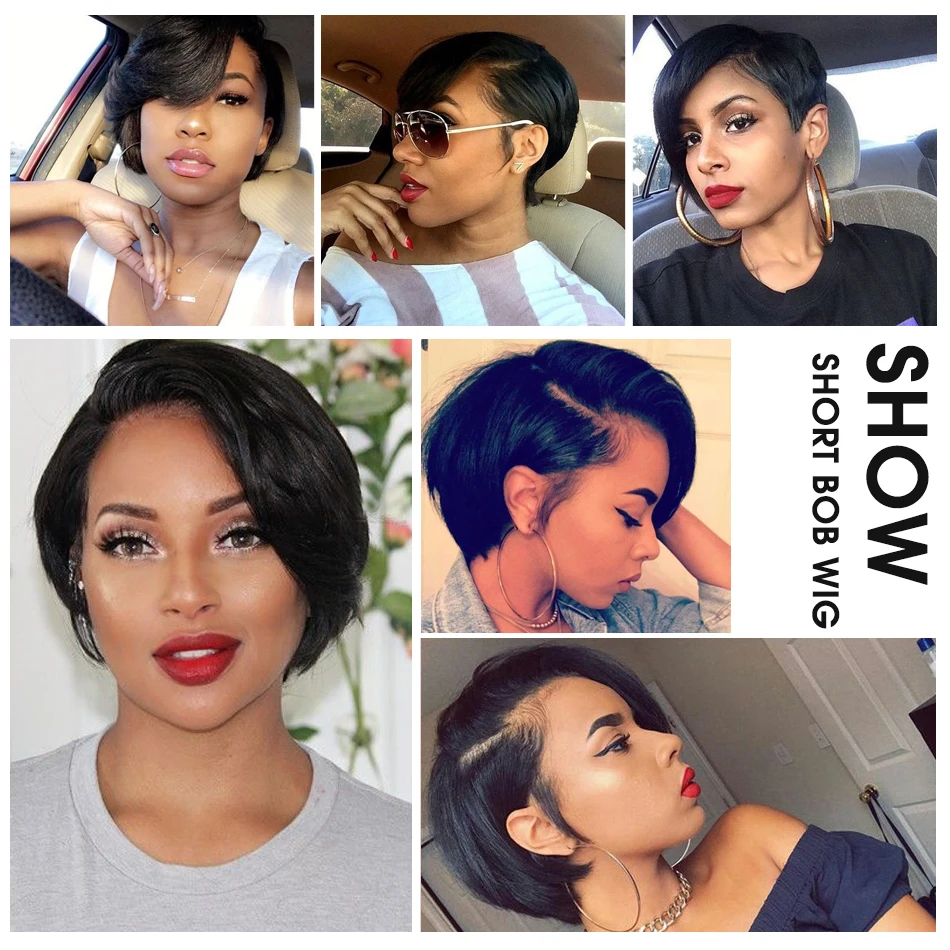 Brazilian Short Bob Pixie Cut Wig Lace Front Human Hair Wigs For Black Women Pre Plucked Hairline Remy Free Shipping