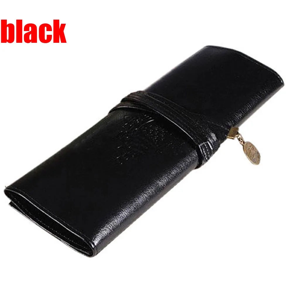 black 1 шт., модная женская косметичка, Ретро стиль, рулон, кожа, для макияжа, косметическая кисть, ручка, карандаш, чехол, органайзер, сумка для инструментов для макияжа, винтажная Новинка - Цвет: black