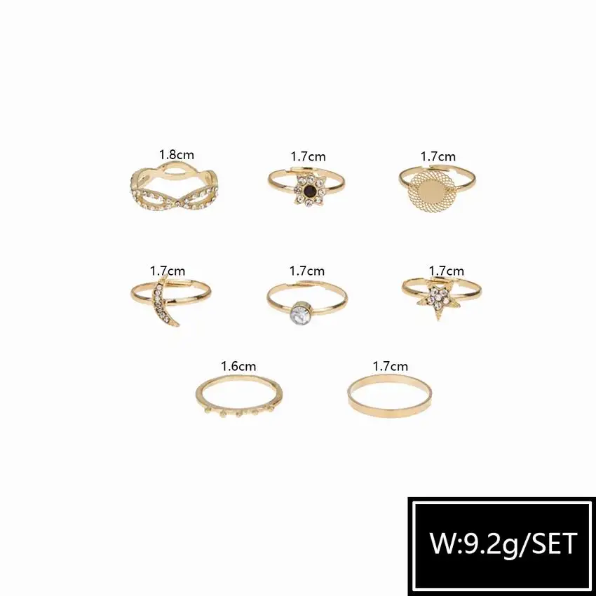 Женское кольцо в стиле бохо Золотое Винтажное с кристаллами виде луны и звезд