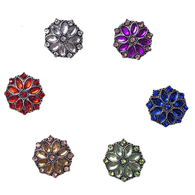Ретро Сплав 18 мм круглая Цветочная Кнопка Стразы со стразами Очаровательная