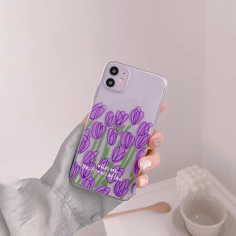 Модный Фиолетовый чехол тюльпан INS для iPhone 13 13mini 13Pro 13ProMax 12 12Pro 12mini 12ProMax 11 11PROMAX 11PROX XS