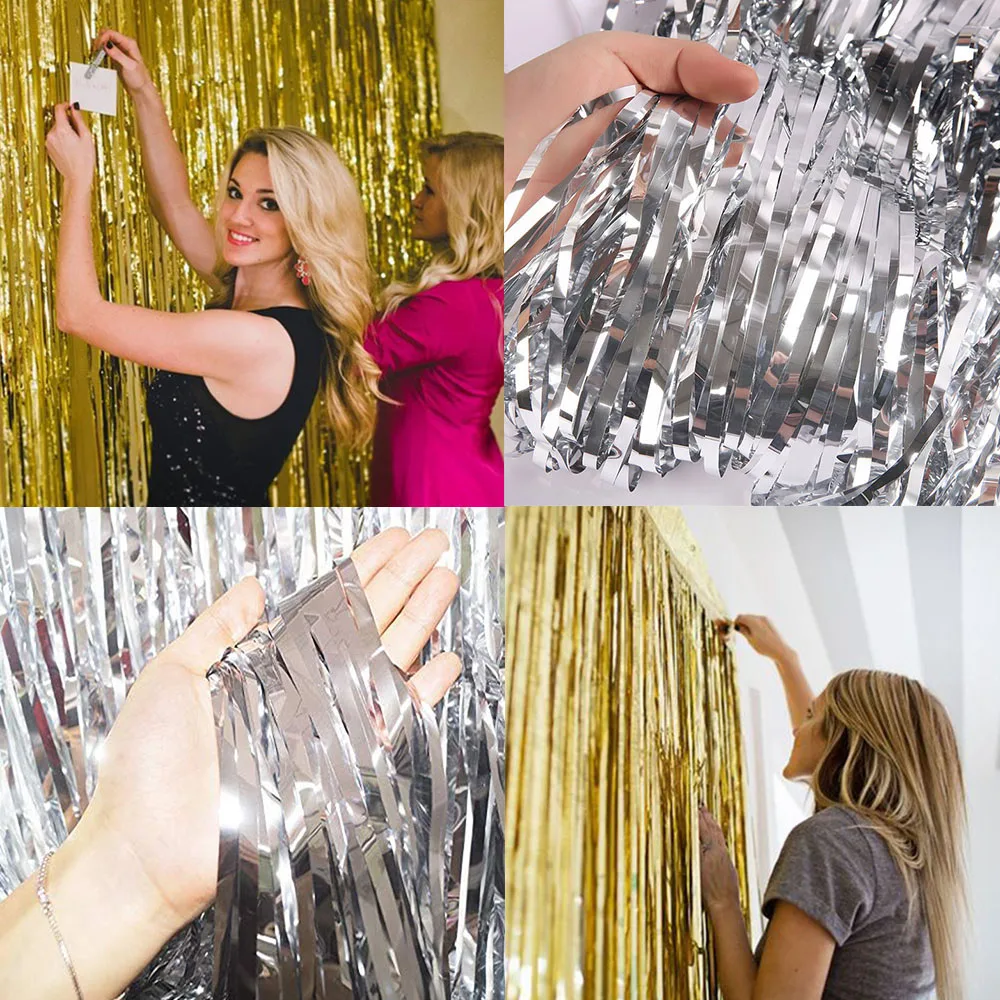 Фон для девичвечерние с кисточками занавеска зеркальная фольгированная