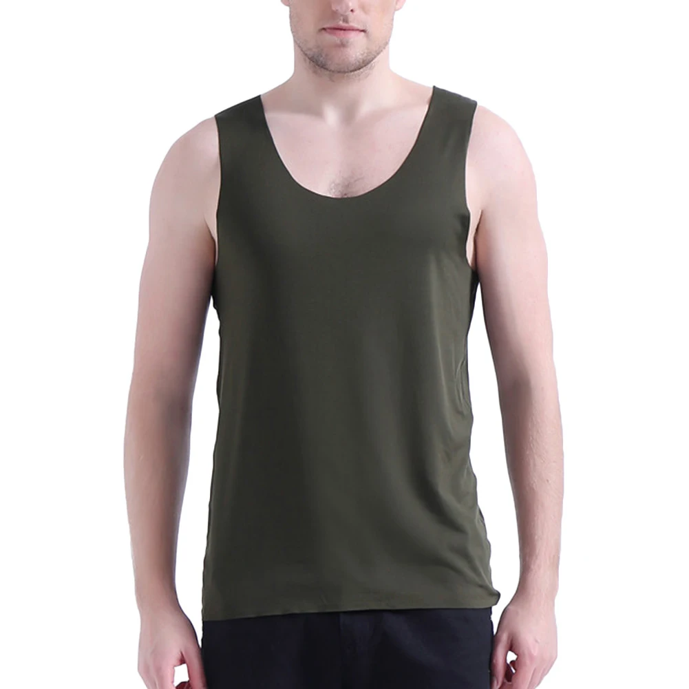 Мужская однотонная бесшовная хлопковая Футболка с глубоким вырезом без рукавов