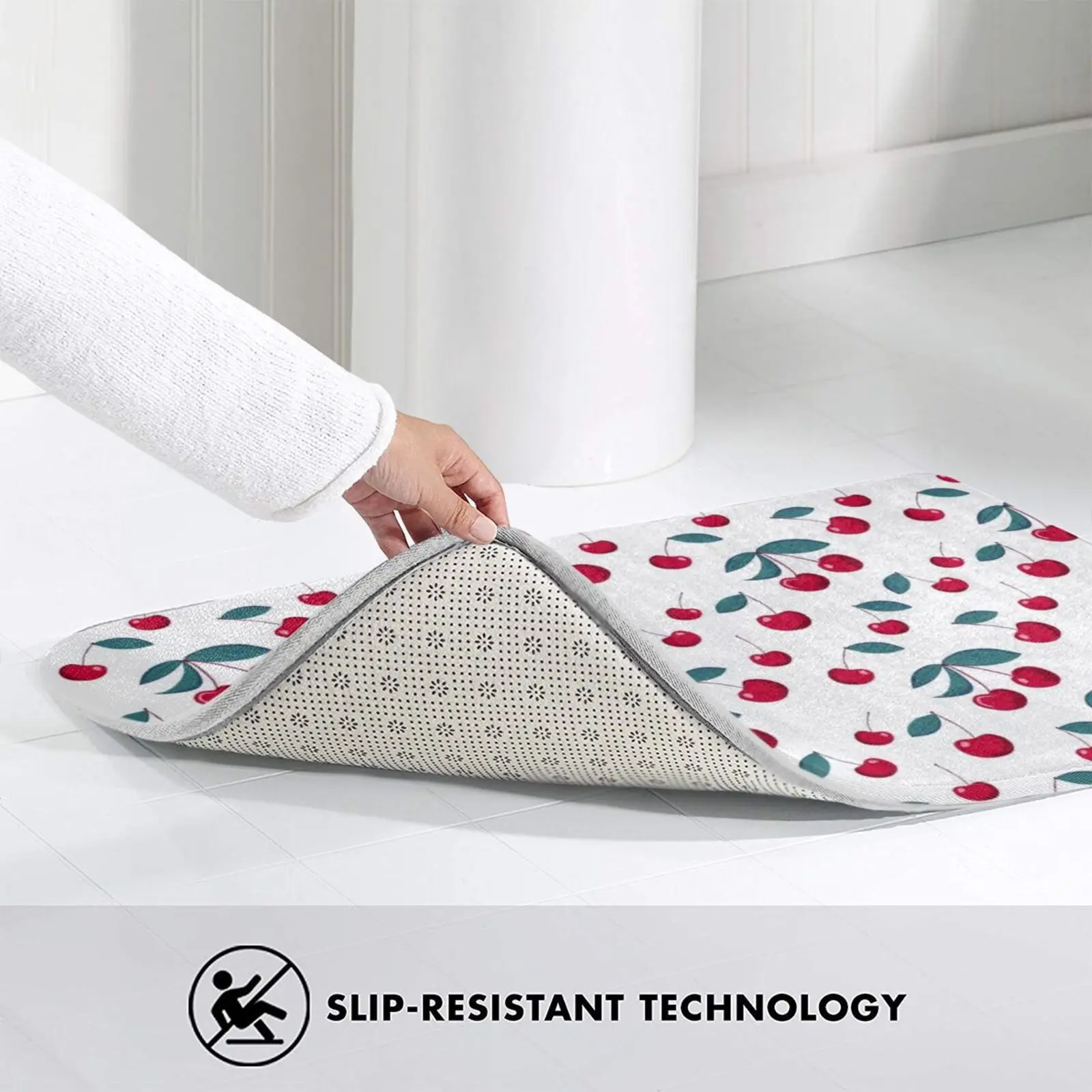 Веселые вишни-коврик на белом фоне коврик Противоскользящий для входной двери в