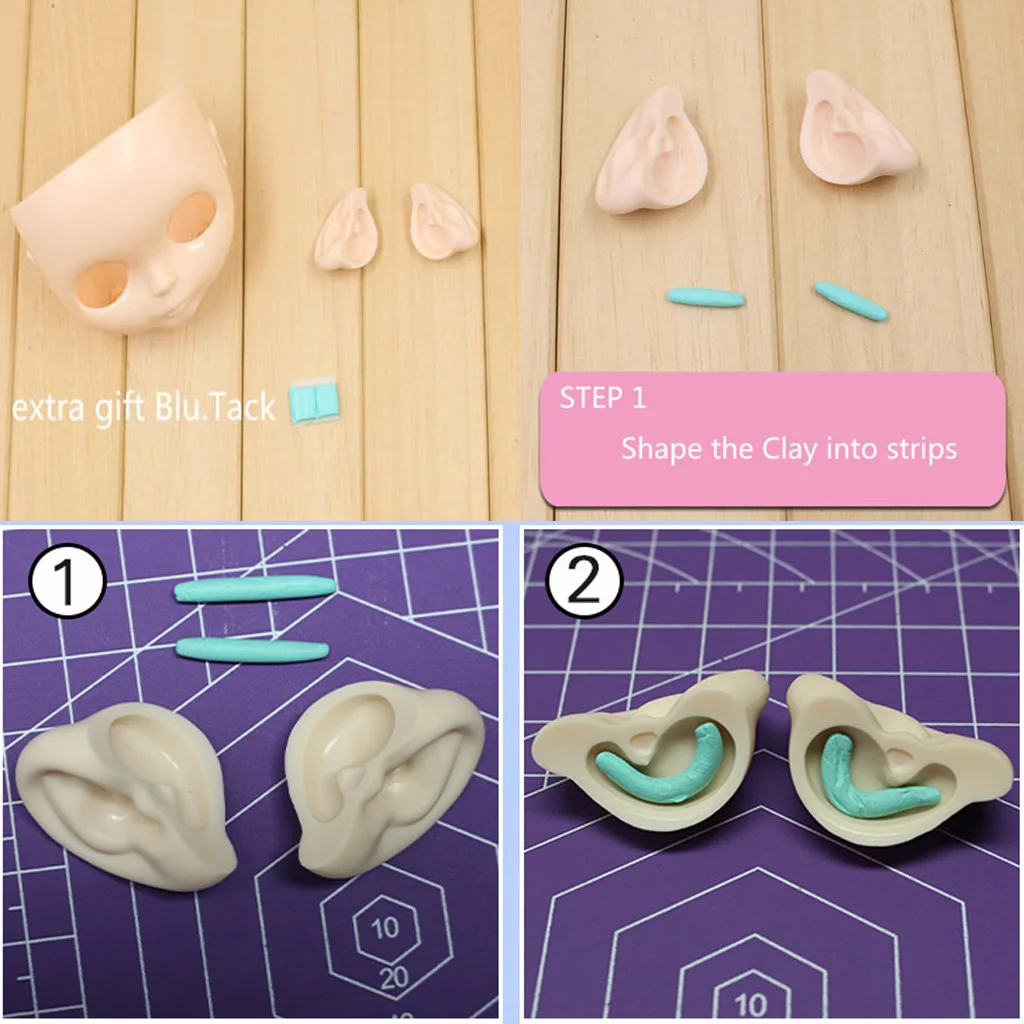 

2x2 Pieces Resin Doll Ears Paste Set for 12inch Blythe Doll Normal Ear