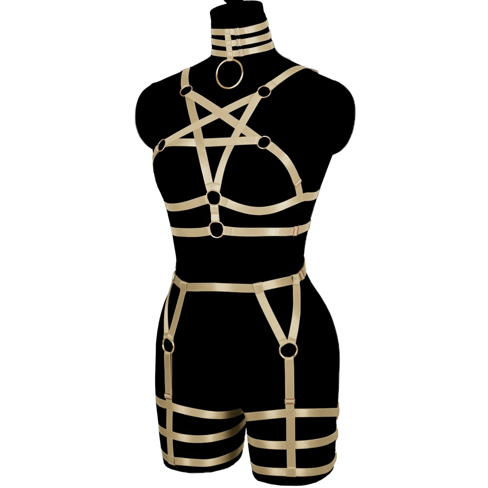 

Hollow Out Elastic Garter Body Garter Belt Full Body Harness Erotic Lingerie Stocking Set Festival Rave Wear Women Harness Bra