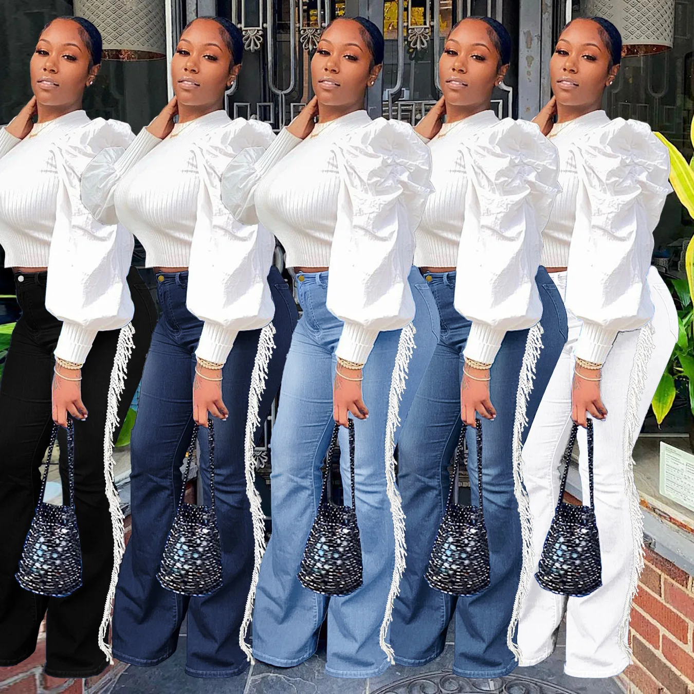 

Casual Women Jeans Pants Ripped Tassel Long Skinny Pants Streetwear High Waist Summer Clothes For Women Outfit