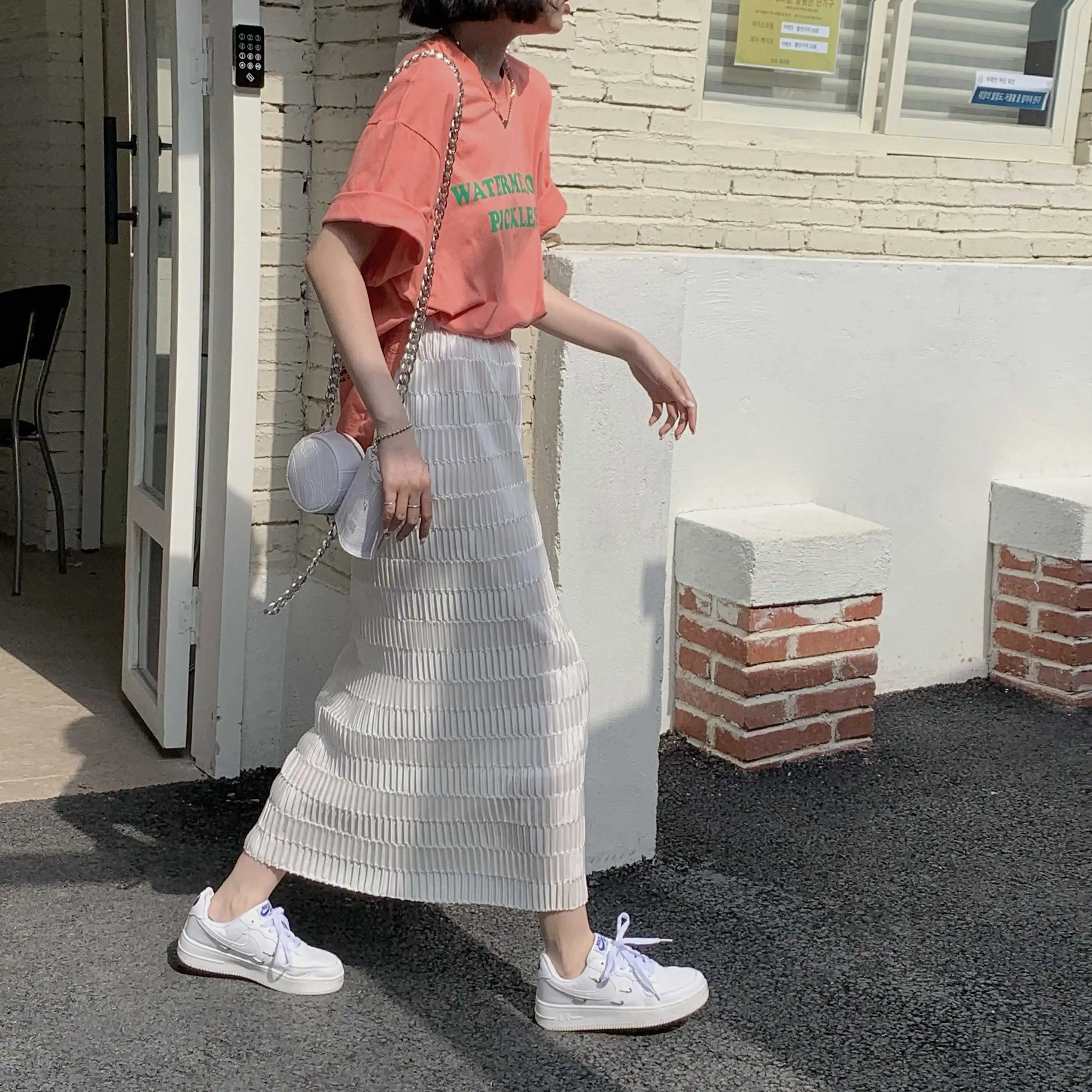

COIGARSAM Chiffon Women Skirt Summer Solid Skirts White Blue 13201