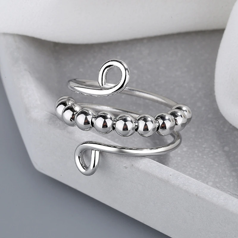 Anxiety Worry Ring with Beads Spinning Rings for Adjustable Band Statement Women Mens | Украшения и аксессуары